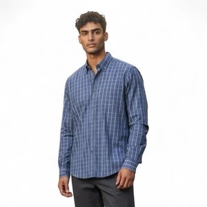 Tasso Elba Men's Blue and White Checkered Button Down Shirt XXL 18-18.5”